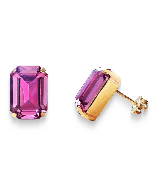 Crystal  stud  earrings Dark rose, yellow gold plated