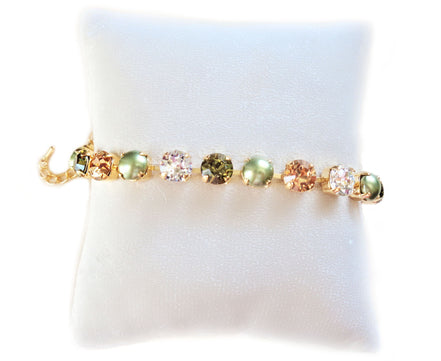 Crystal tennis bracelet olive,topaz,clear,yellow gold