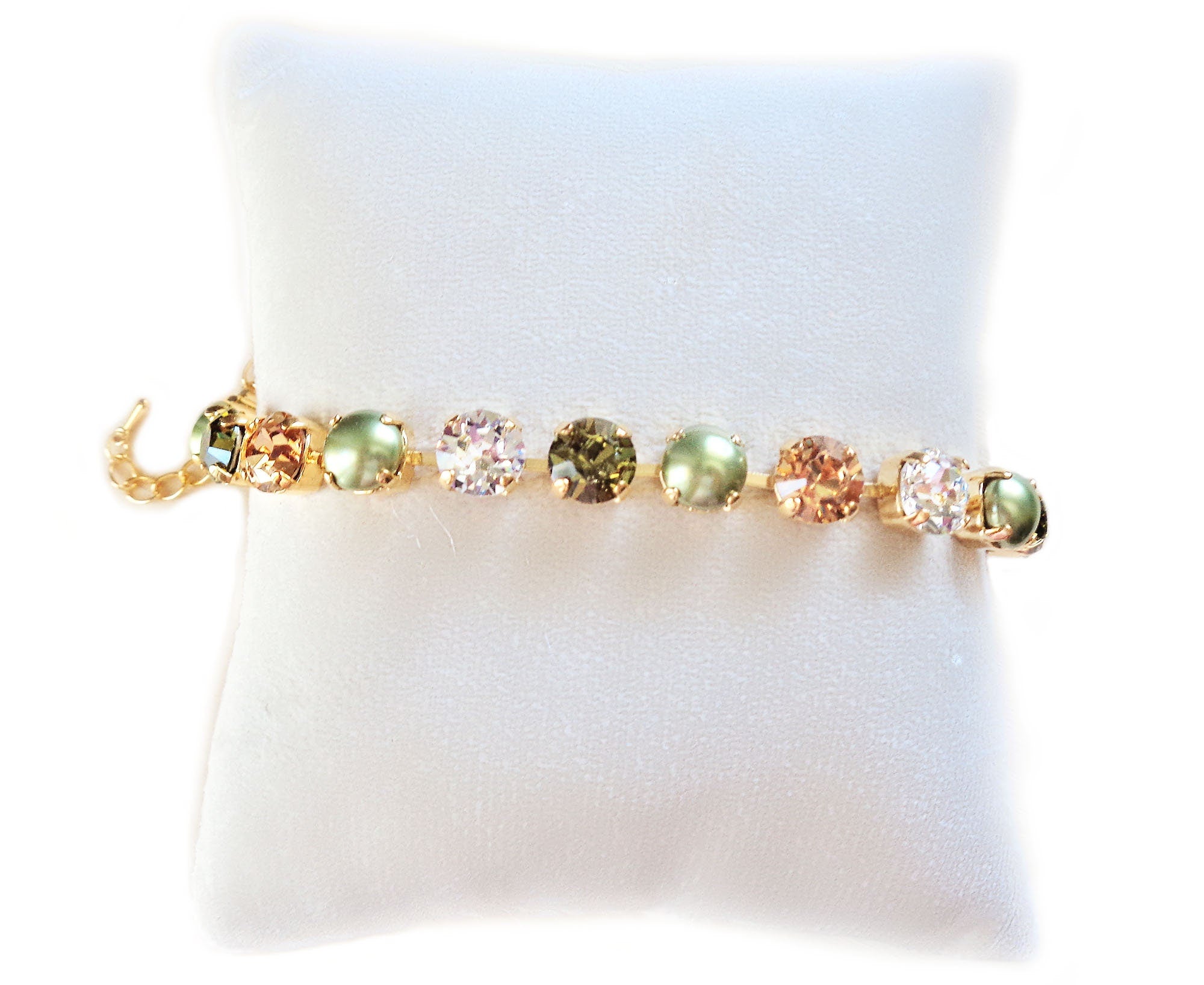 Crystal tennis bracelet olive,topaz,clear,yellow gold