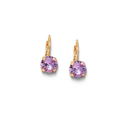 Crystal round drop earrings,violet,gold plated