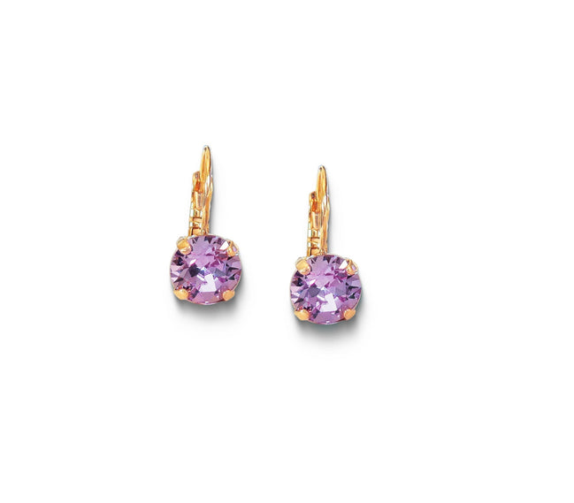 Crystal round drop earrings,violet,gold plated