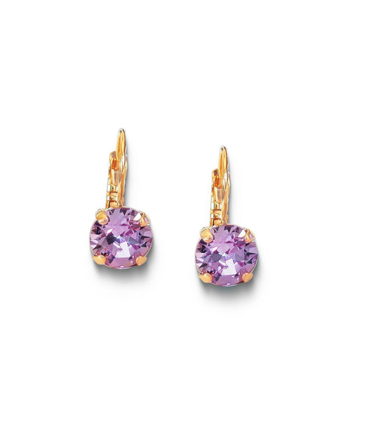 Crystal round drop earrings,violet,gold plated