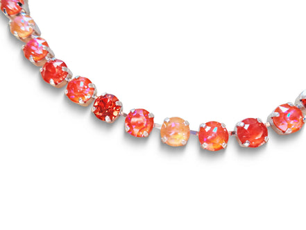 PEACH SPLASH crystal tennis necklace,peach de lite,orange glow,rhodium silver
