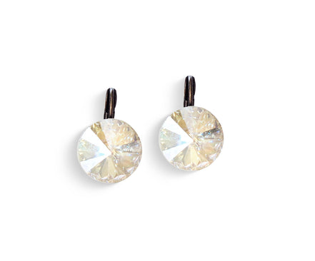 Crystal  rivoli  drop earrings, crystal moonlight,antique brass