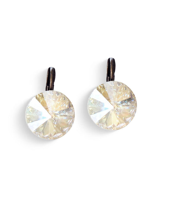 Crystal  rivoli  drop earrings, crystal moonlight,antique brass