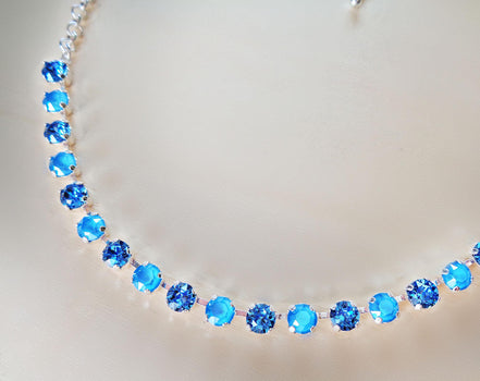 Crystal chain necklace summer blue,ice blue,silver plated