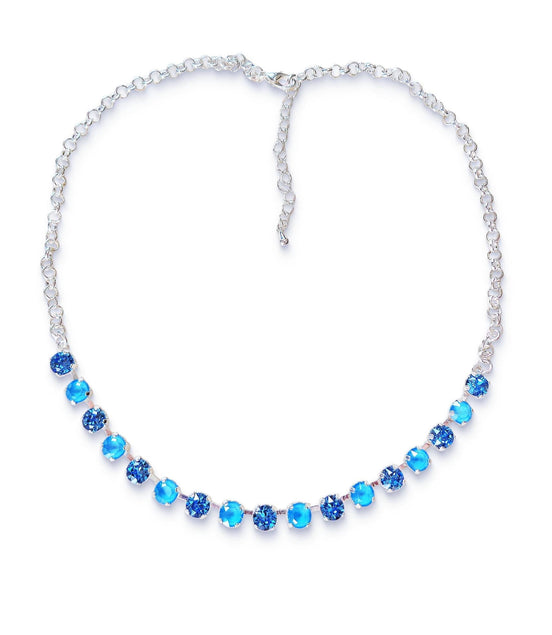 Crystal chain necklace summer blue,ice blue,silver plated