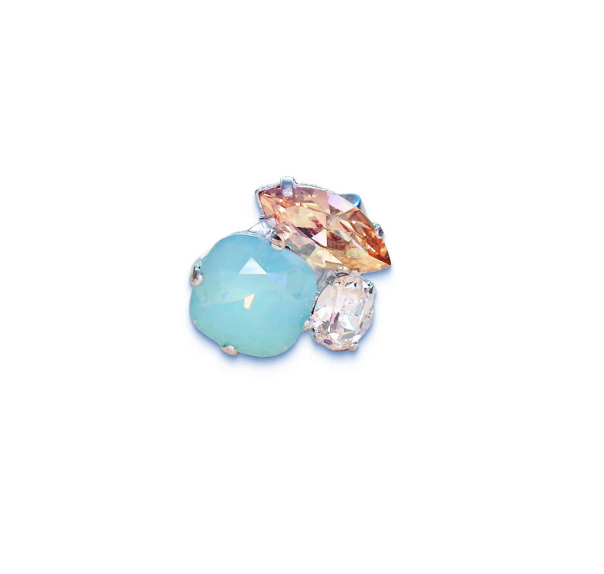 Crystal multistone ring ,pacific opal,golden shadow,silver plated