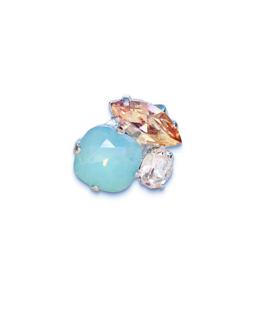 Crystal multistone ring ,pacific opal,golden shadow,silver plated