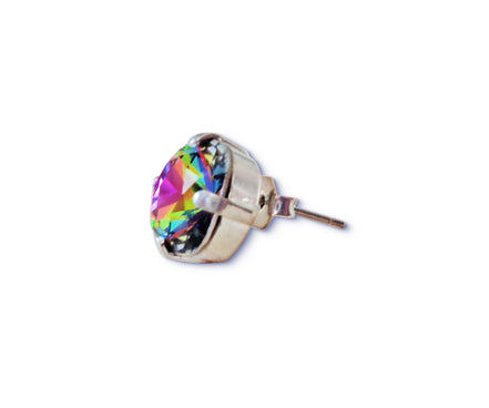 Crystal  square stud earrings vitrail medium ,silver plated