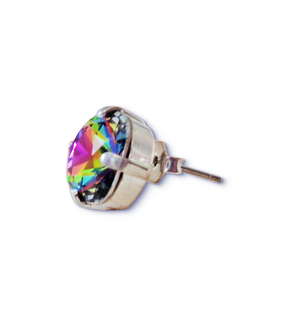 Crystal  square stud earrings vitrail medium ,silver plated