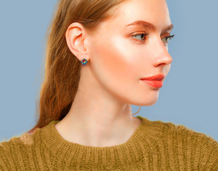 Crystal  square stud earrings vitrail medium ,silver plated