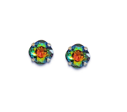Crystal  square stud earrings vitrail medium ,silver plated