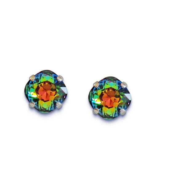 Crystal  square stud earrings vitrail medium ,silver plated