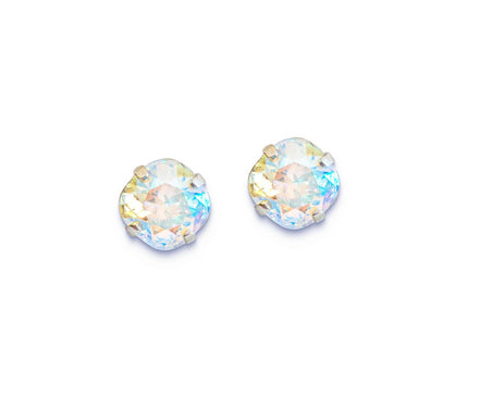 Crystal  square stud earrings clear crystal shimmer ,silver plated