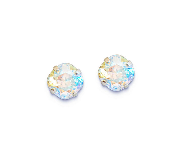 Crystal  square stud earrings clear crystal shimmer ,silver plated