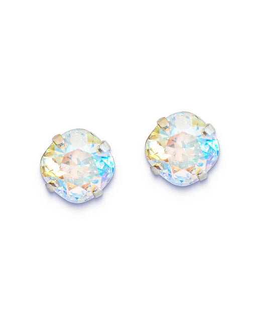 Crystal  square stud earrings clear crystal shimmer ,silver plated