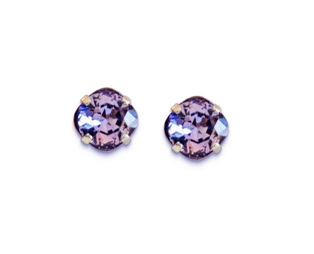 Crystal  square stud earrings tanzanite ,silver plated