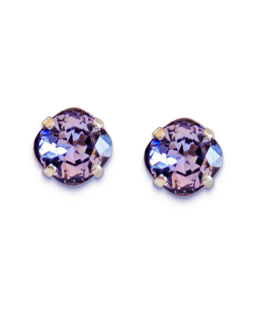 Crystal  square stud earrings tanzanite ,silver plated