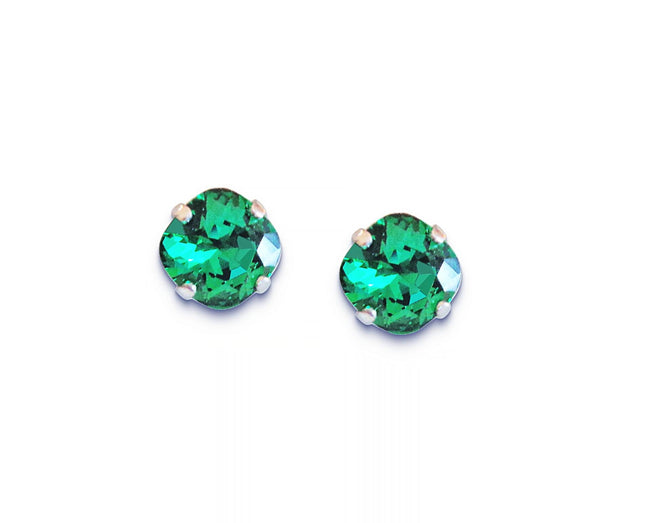 Crystal  square stud earrings majestic green  ,silver plated