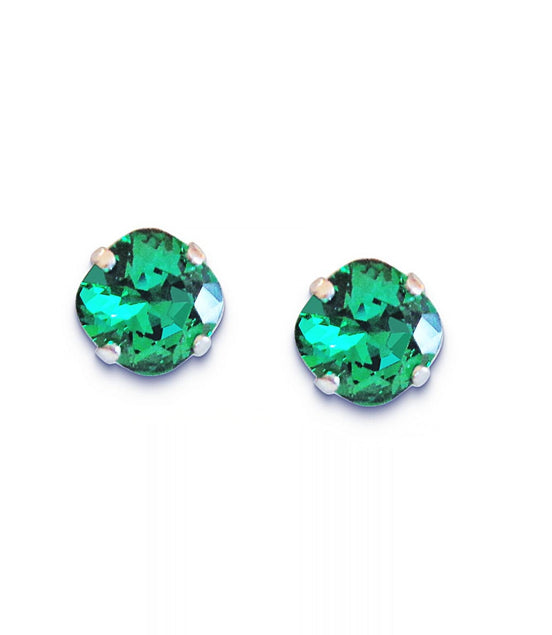 Crystal  square stud earrings majestic green  ,silver plated