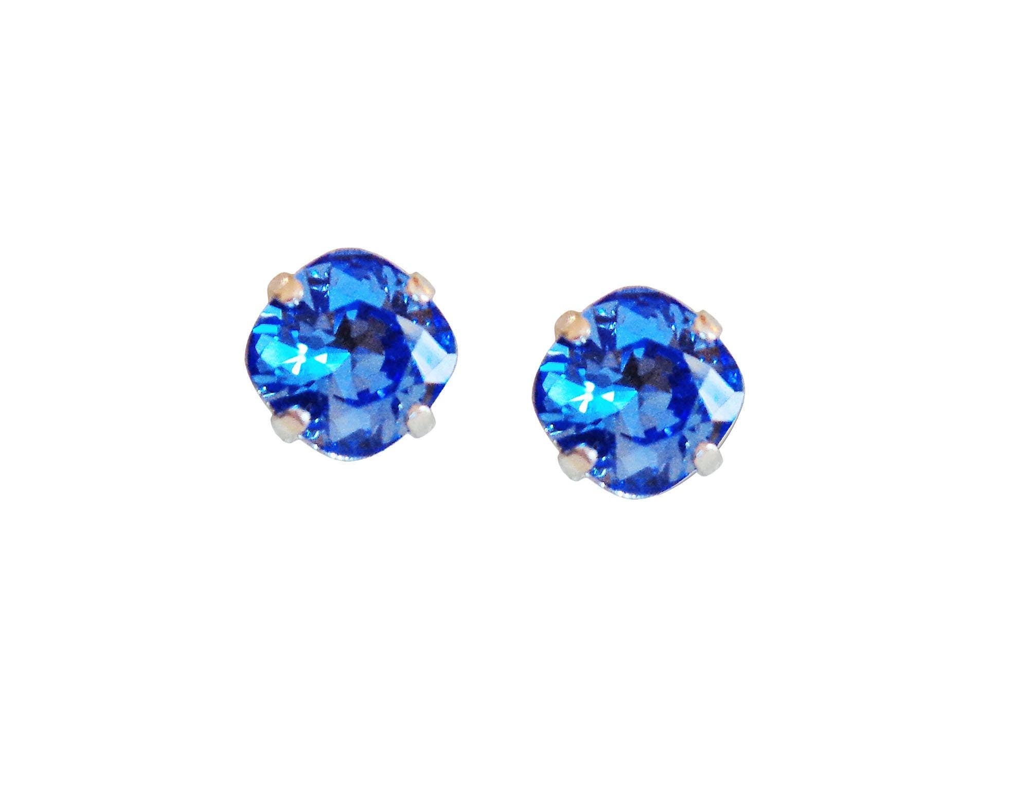 Swarovski Kristall 10mm quadratische Ohrstecker mit ausgefallenem Stein Saphir, versilbert