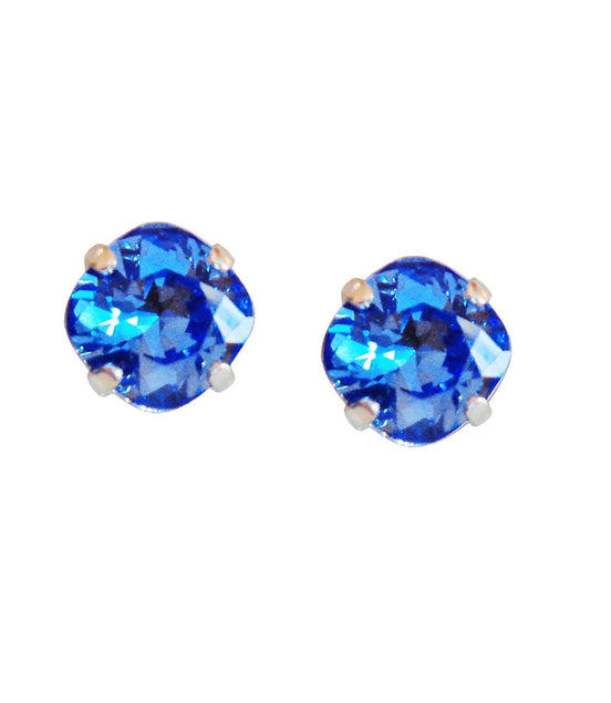Boucles d'oreilles à tige en cristal Swarovski 10 mm carré fantaisie saphir, plaqué argent