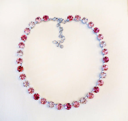 PEACH GLOW  crystal tennis necklace peach,red,rhodium silver