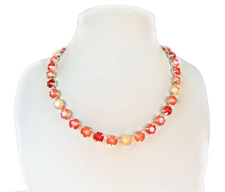 PEACH SPLASH crystal tennis necklace,peach de lite,orange glow,rhodium silver
