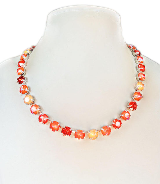 PEACH SPLASH crystal tennis necklace,peach de lite,orange glow,rhodium silver