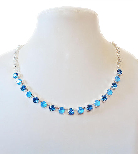 Crystal chain necklace summer blue,ice blue,silver plated