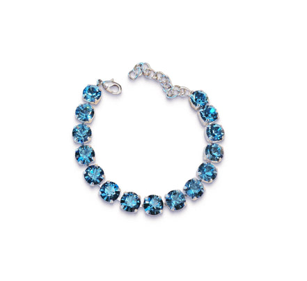 Austrian crystal tennis bracelet denim blue ,rhodium silver