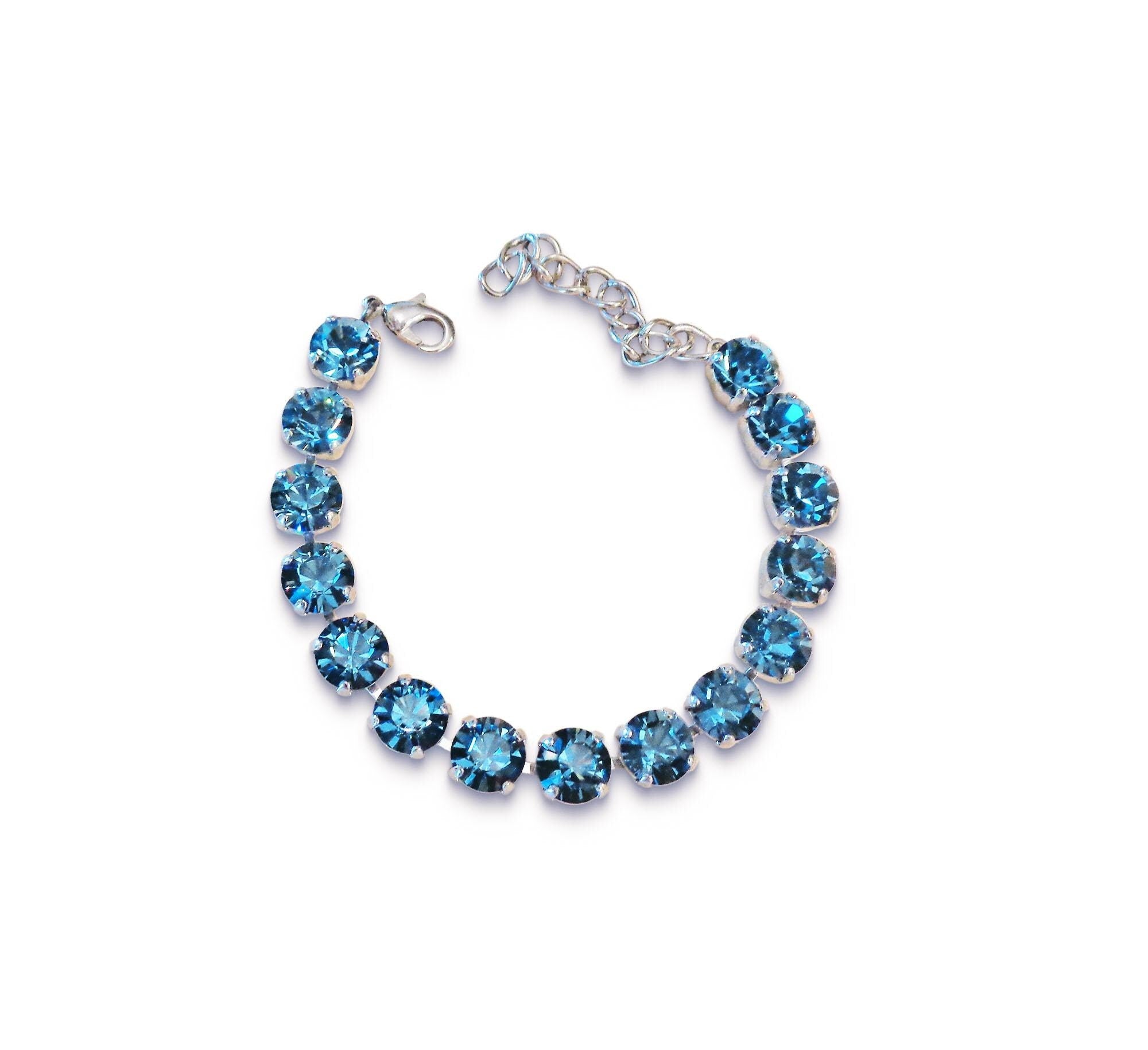 Austrian crystal tennis bracelet denim blue ,rhodium silver