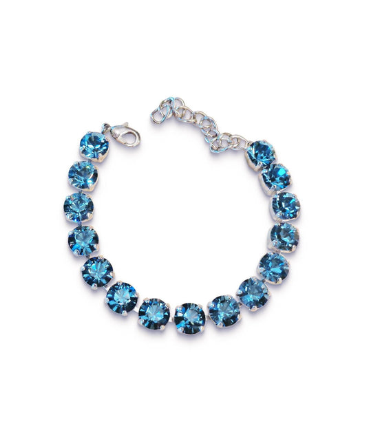 Austrian crystal tennis bracelet denim blue ,rhodium silver