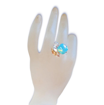 Crystal multistone ring ,pacific opal,golden shadow,silver plated