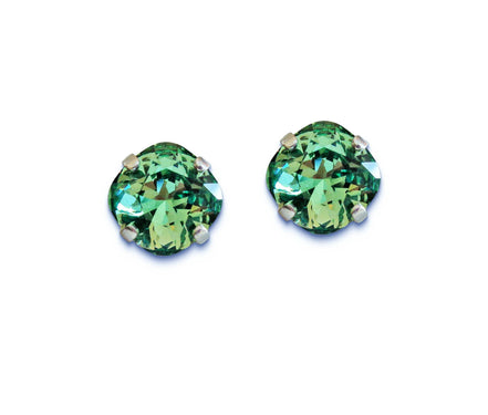 Crystal  square stud earrings erinite ,silver plated