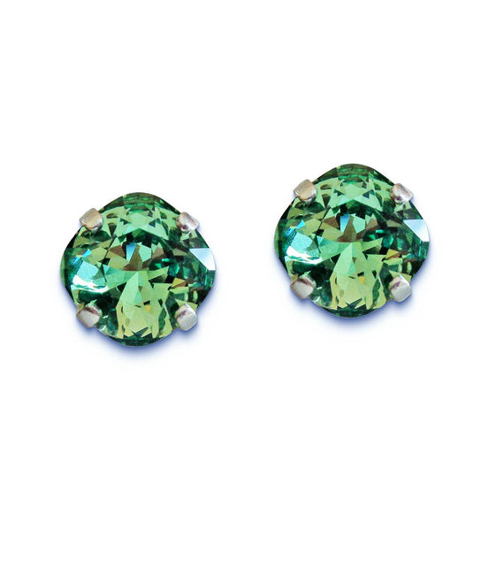 Crystal  square stud earrings erinite ,silver plated