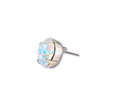 Crystal  square stud earrings clear crystal shimmer ,silver plated
