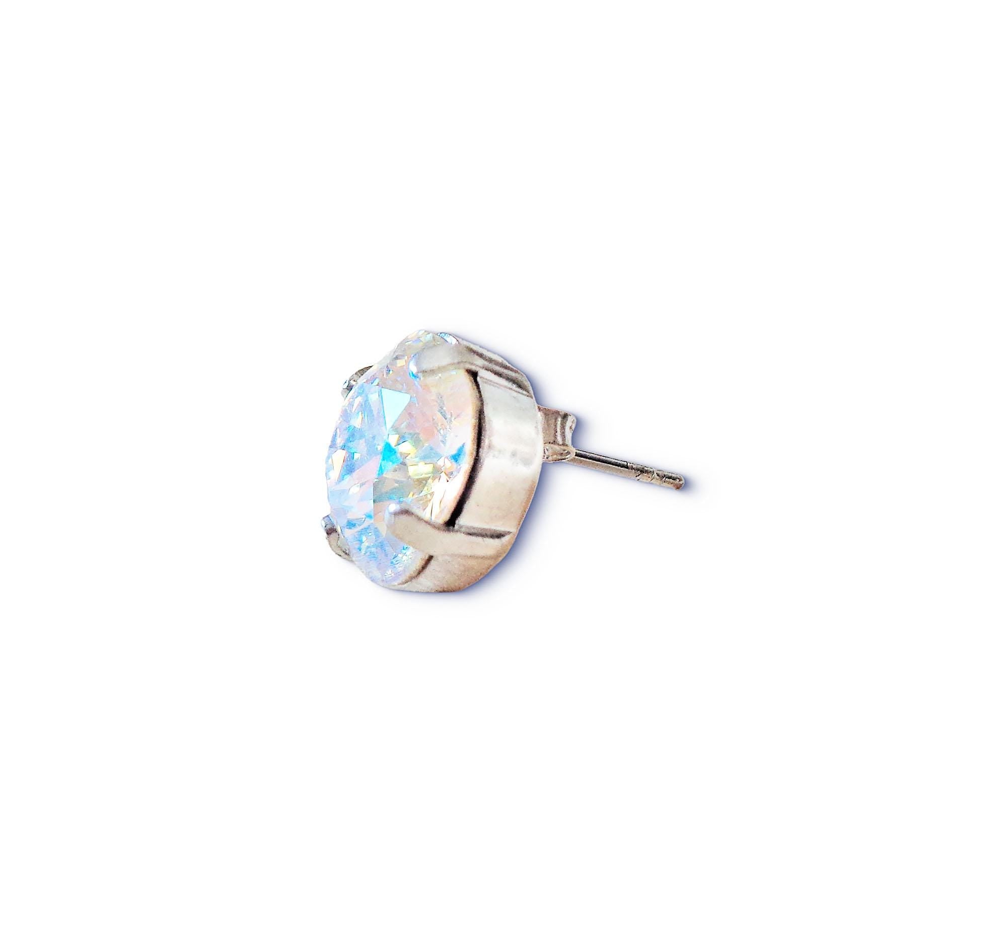 Crystal  square stud earrings clear crystal shimmer ,silver plated