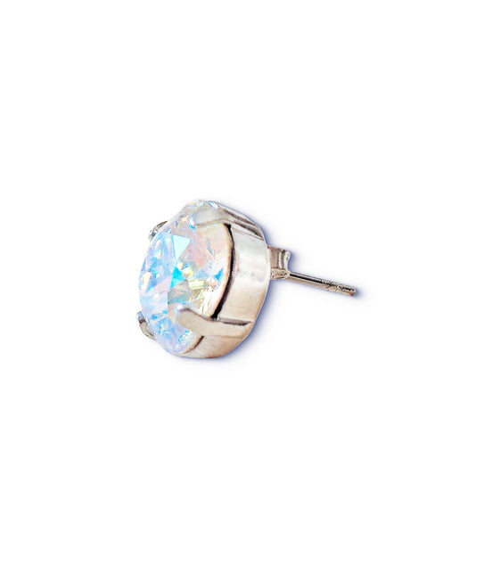 Crystal  square stud earrings clear crystal shimmer ,silver plated