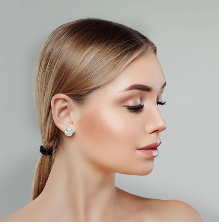 Crystal  square stud earrings clear crystal shimmer ,silver plated