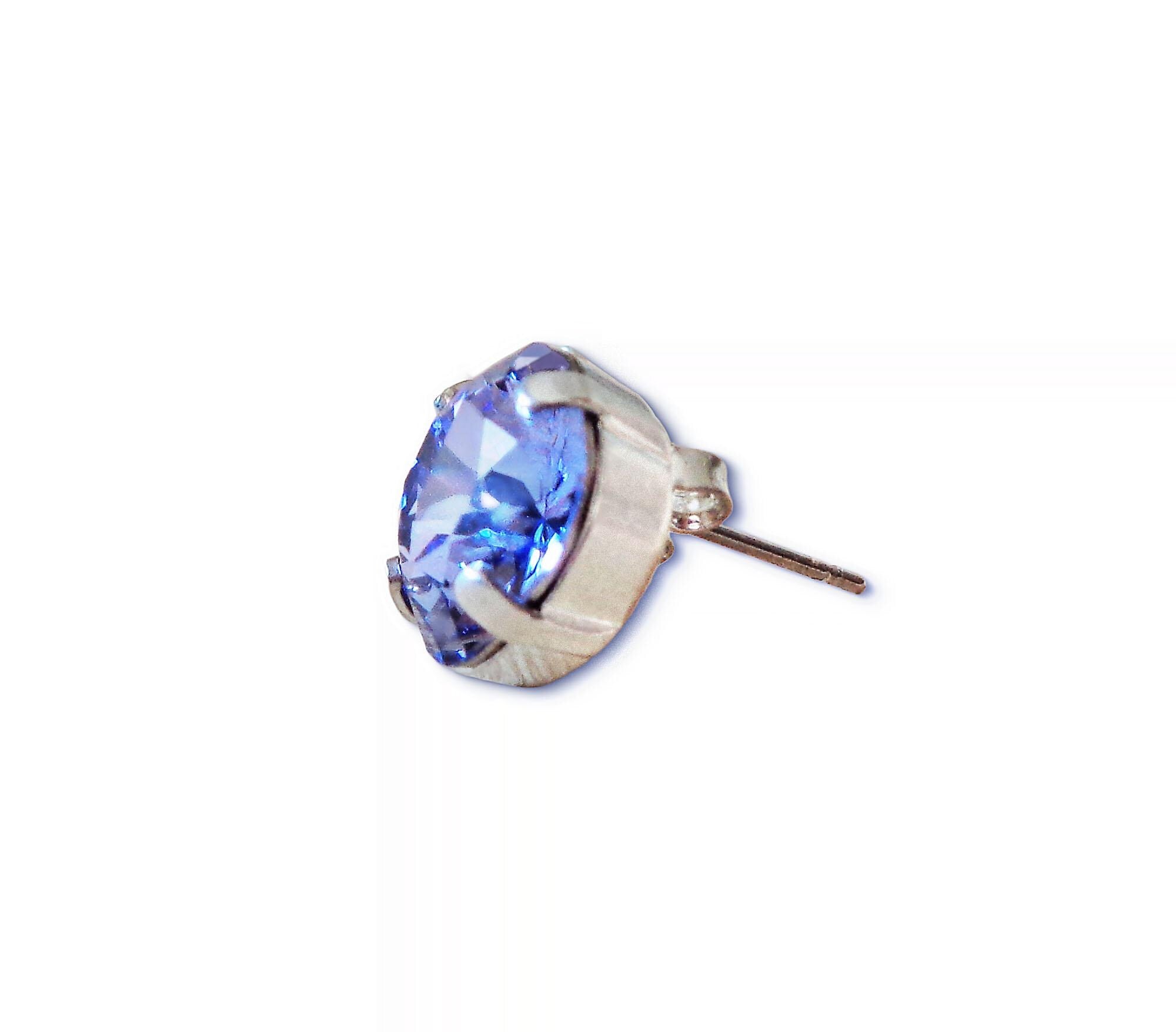 Crystal  square stud earrings tanzanite ,silver plated