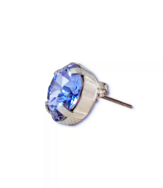Crystal  square stud earrings tanzanite ,silver plated