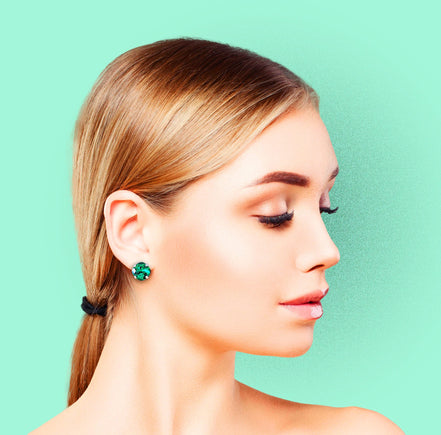 Crystal  square stud earrings majestic green  ,silver plated