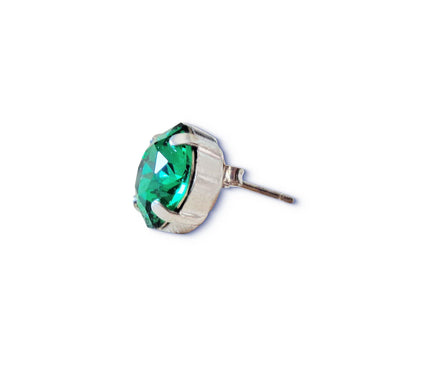 Crystal  square stud earrings majestic green  ,silver plated