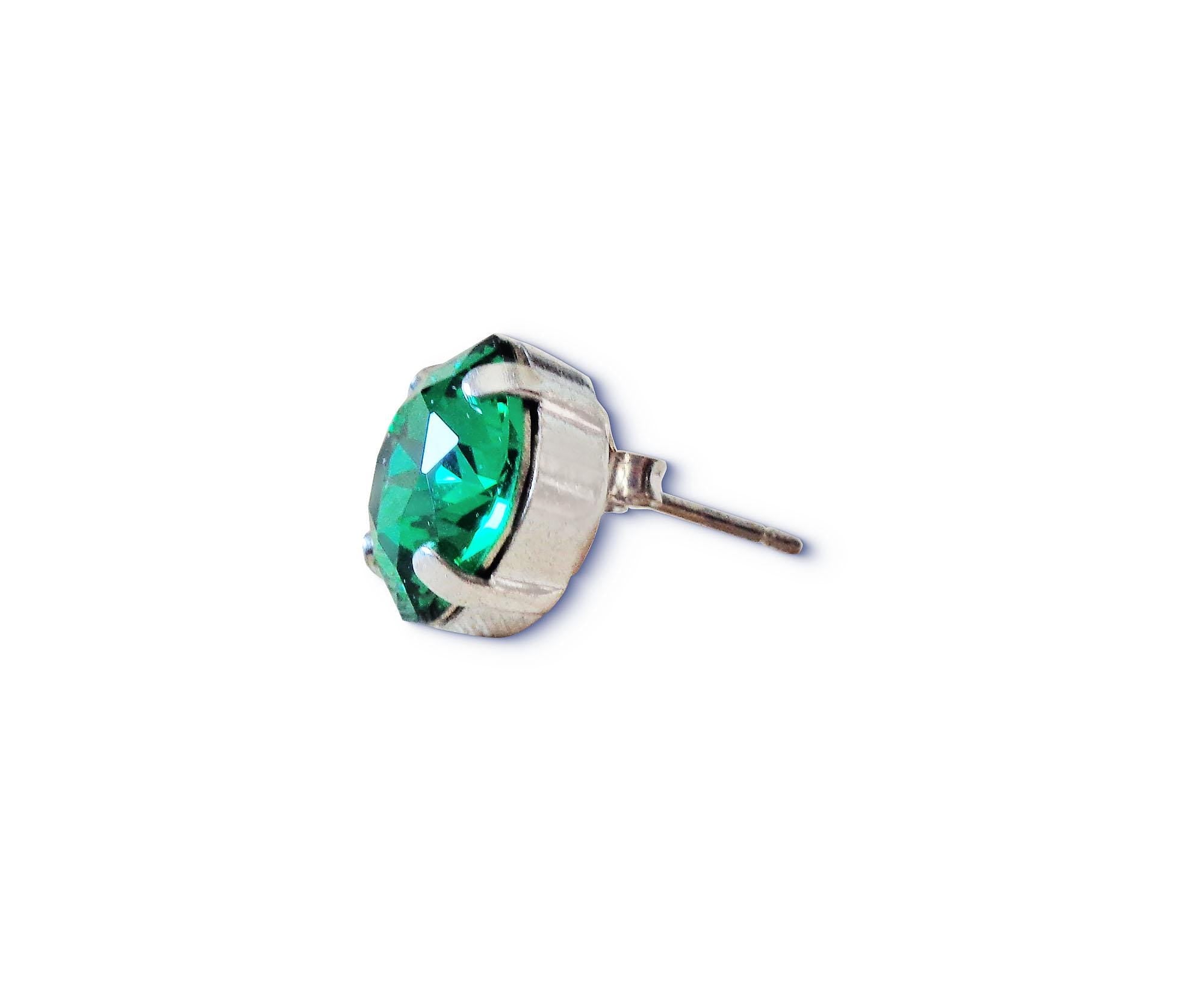 Crystal  square stud earrings majestic green  ,silver plated