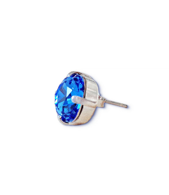 Boucles d'oreilles à tige en cristal Swarovski 10 mm carré fantaisie saphir, plaqué argent
