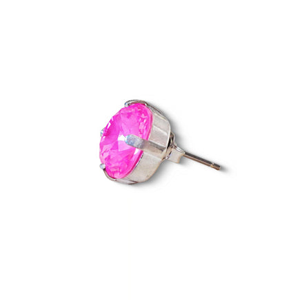 Crystal  square stud earrings electric pink ,silver plated