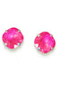 Crystal  square stud earrings electric pink ,silver plated