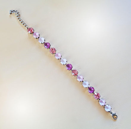 BLOSSOMS Austrian crystal  tennis bracelet pink shades, rhodium silver